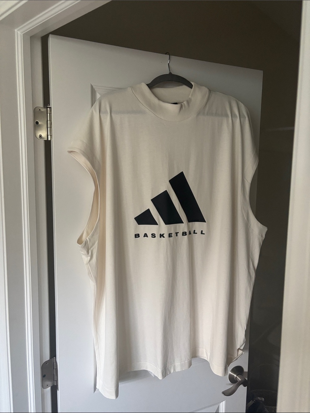 adidas Cream Basketball Sleeveless Tee with Black Logo/never worn.